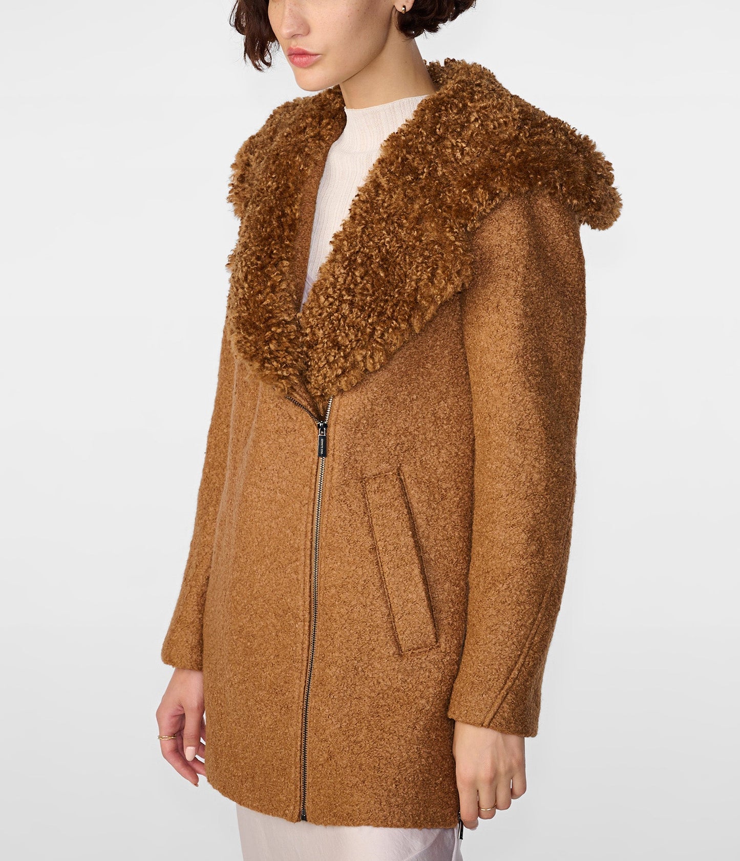 Wool Boucle Coat With Fur Lined Hood