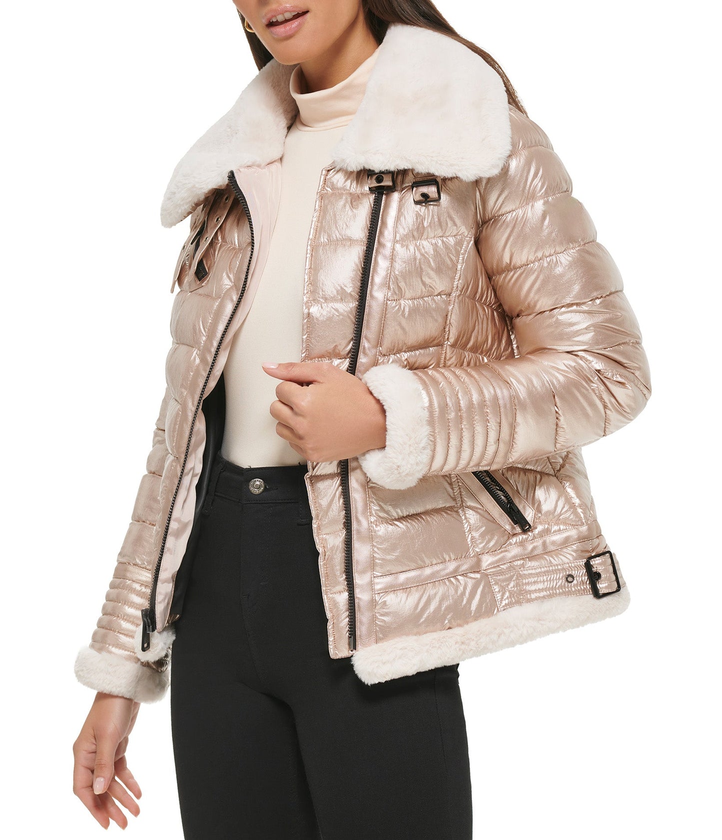 Puffer Jacket With Faux Fur Detail