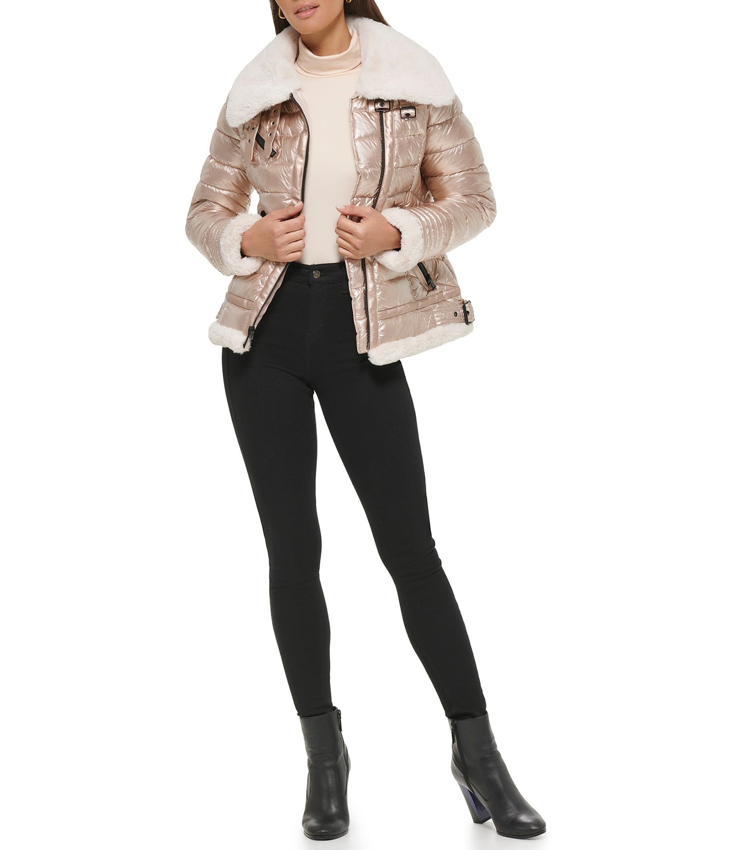 Puffer Jacket With Faux Fur Detail