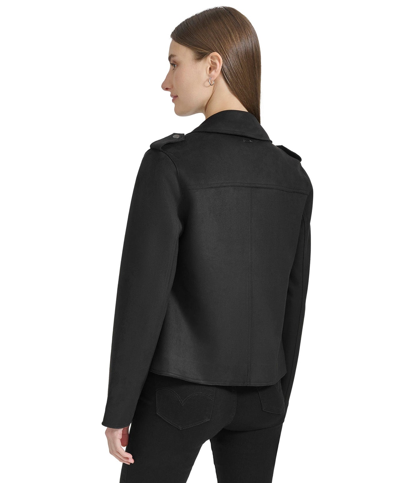 Drape Front Suede Scuba Moto Jacket