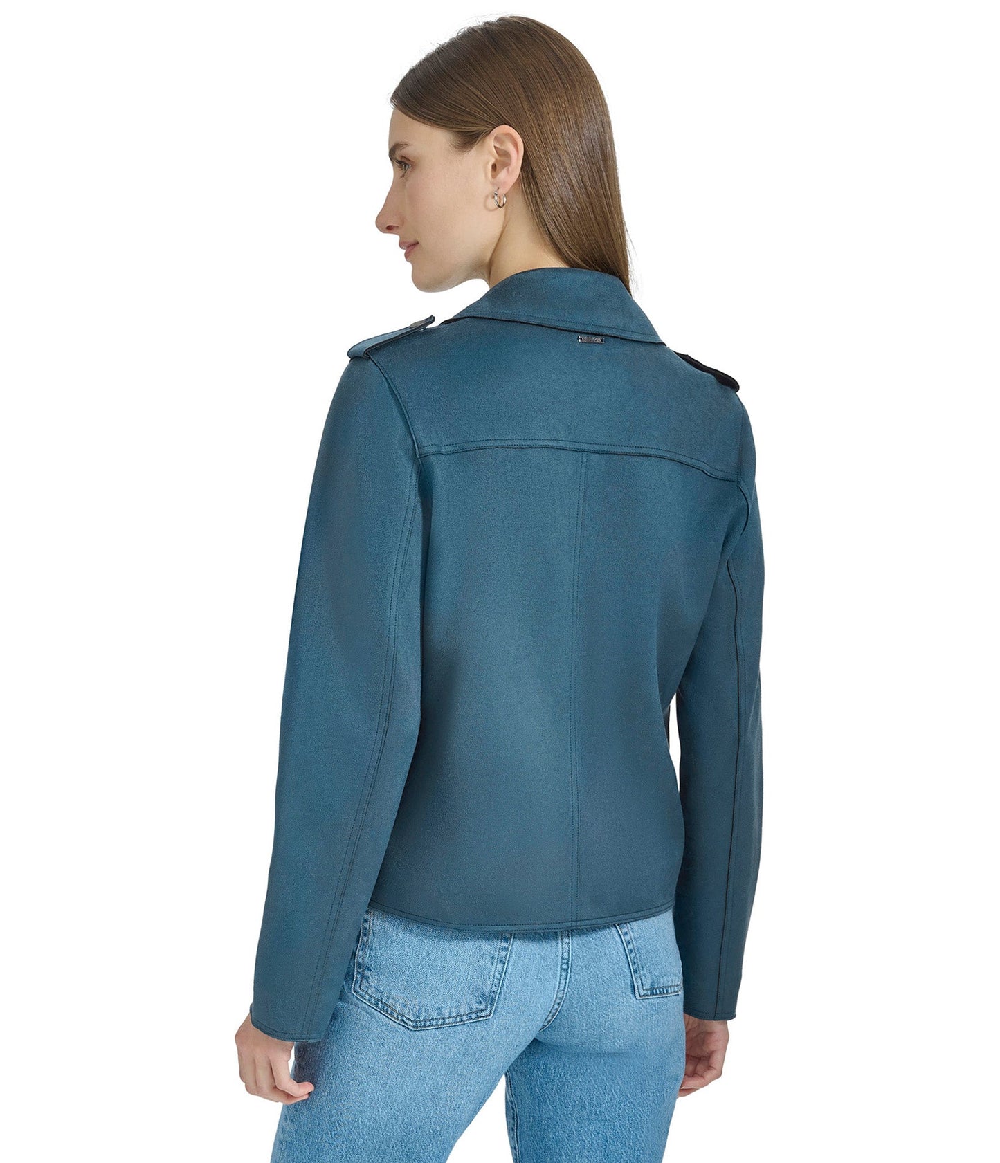 Drape Front Suede Scuba Moto Jacket