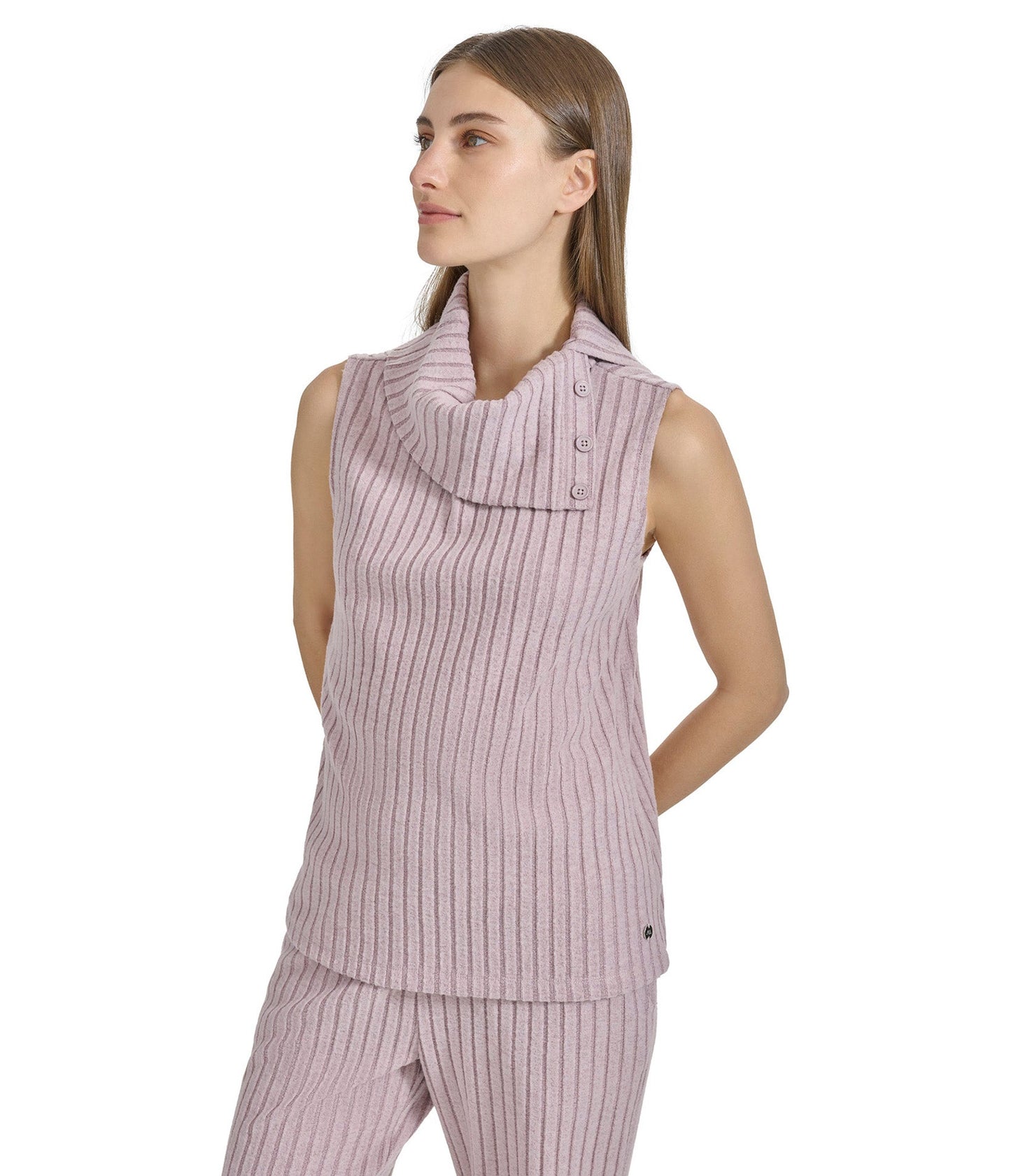 Heather Ribbed Sleeveless Turtleneck Top