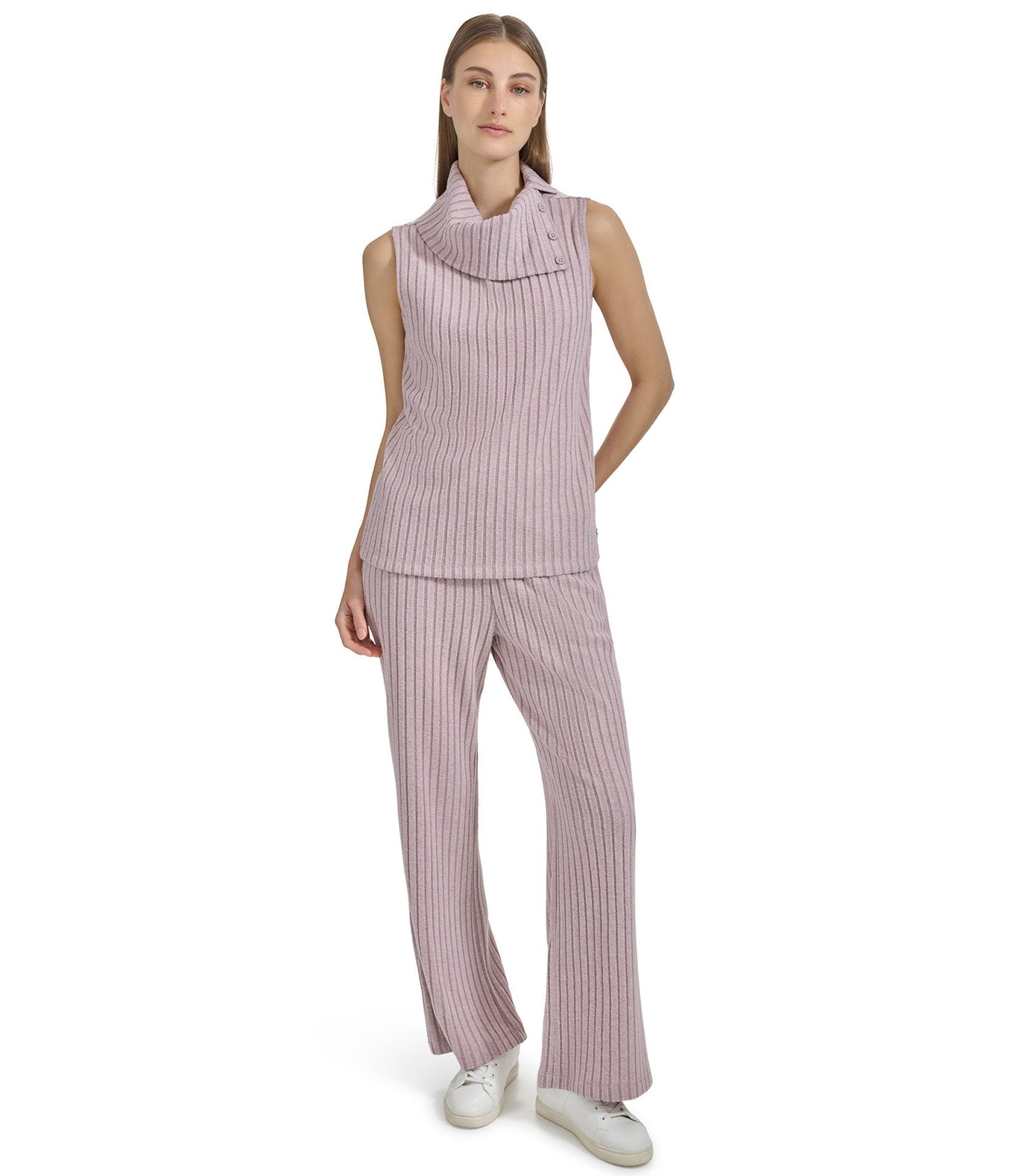 Heather Ribbed Sleeveless Turtleneck Top