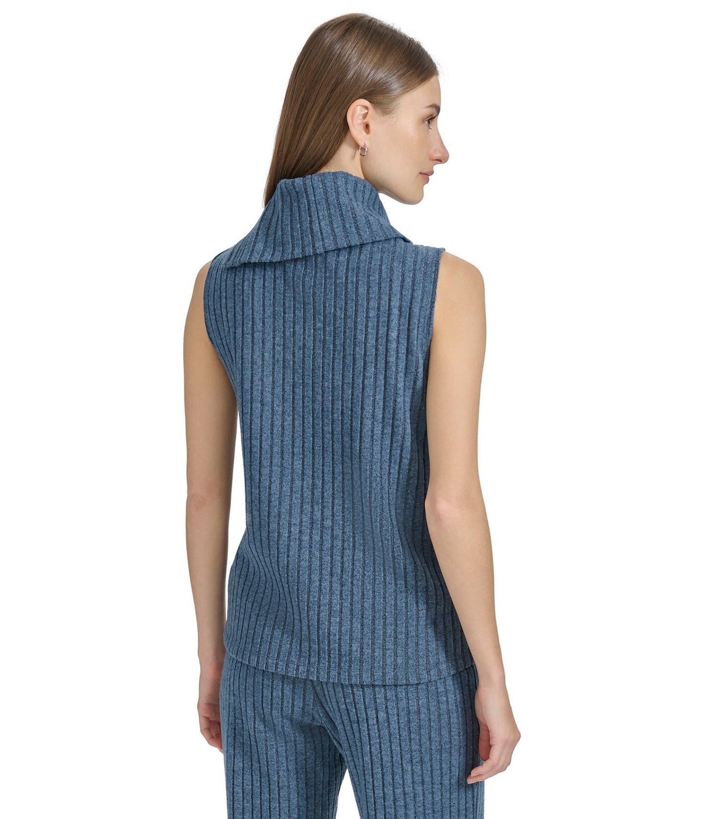 Heather Ribbed Sleeveless Turtleneck Top