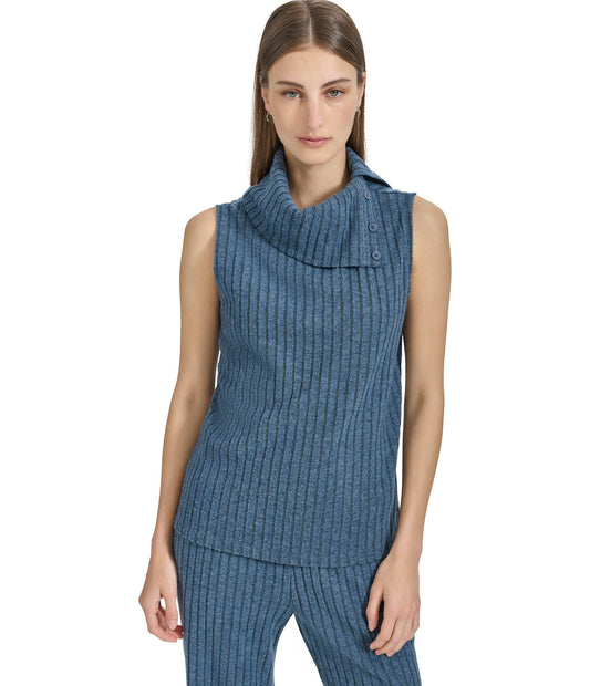 Heather Ribbed Sleeveless Turtleneck Top