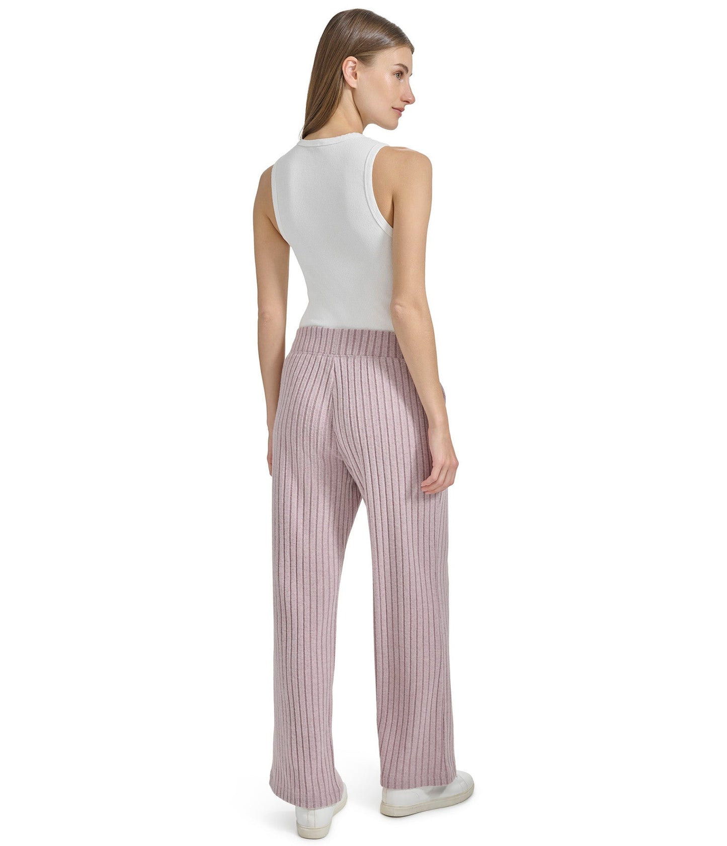 Pull On Wide Leg Heather Ribbed Pants with Slits