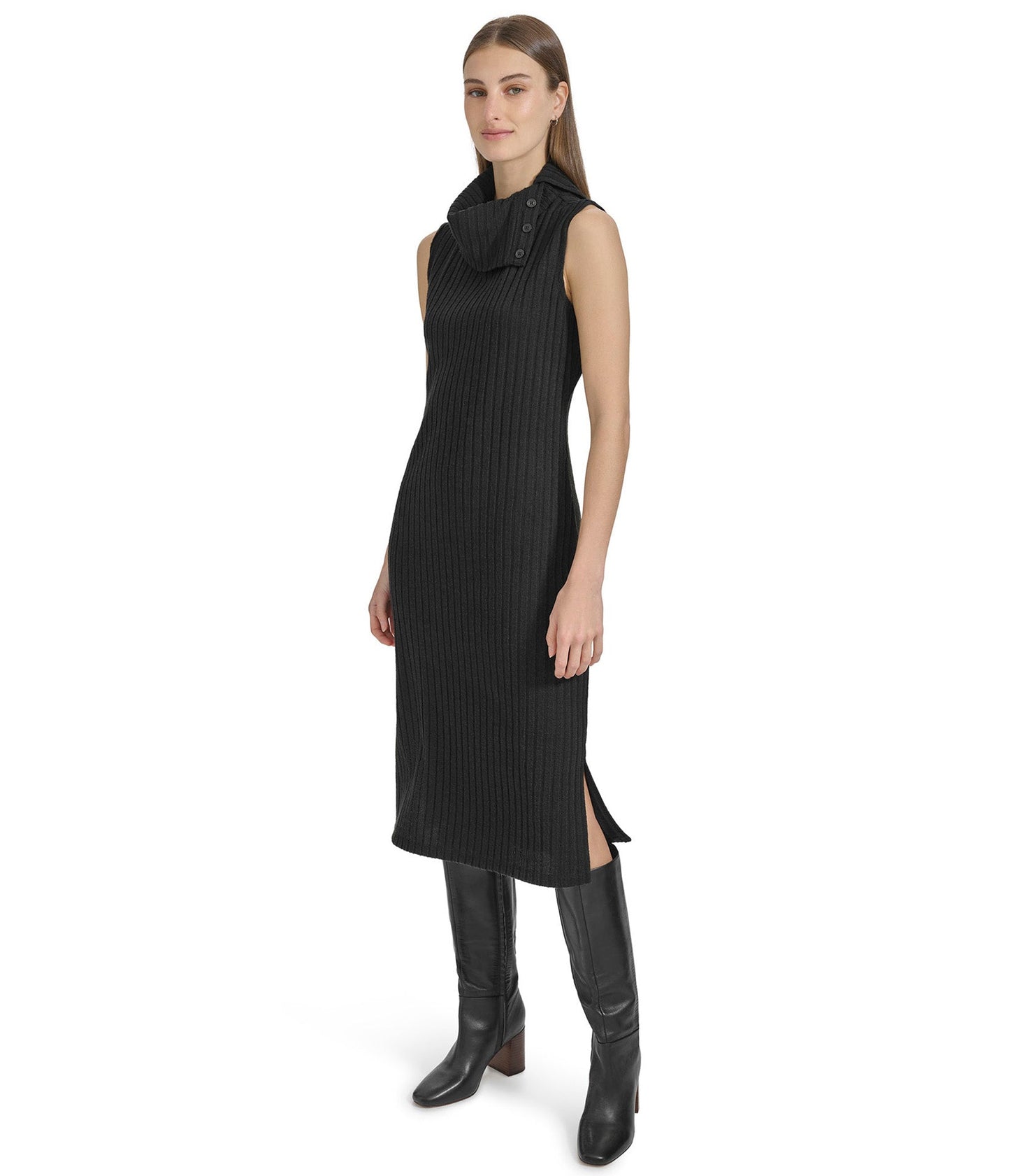 Sleeveless Ribbed Turtleneck Dress