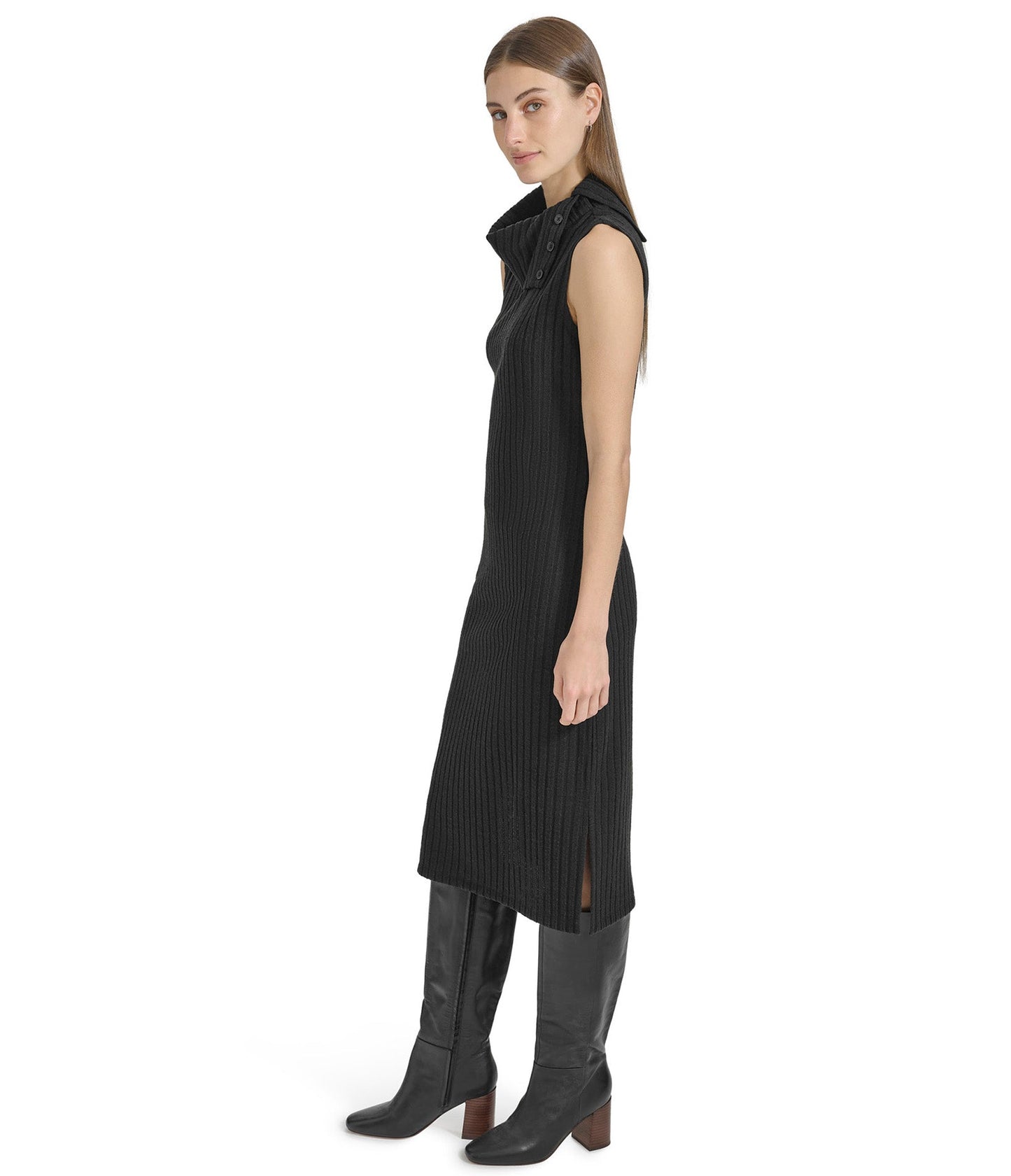 Sleeveless Ribbed Turtleneck Dress