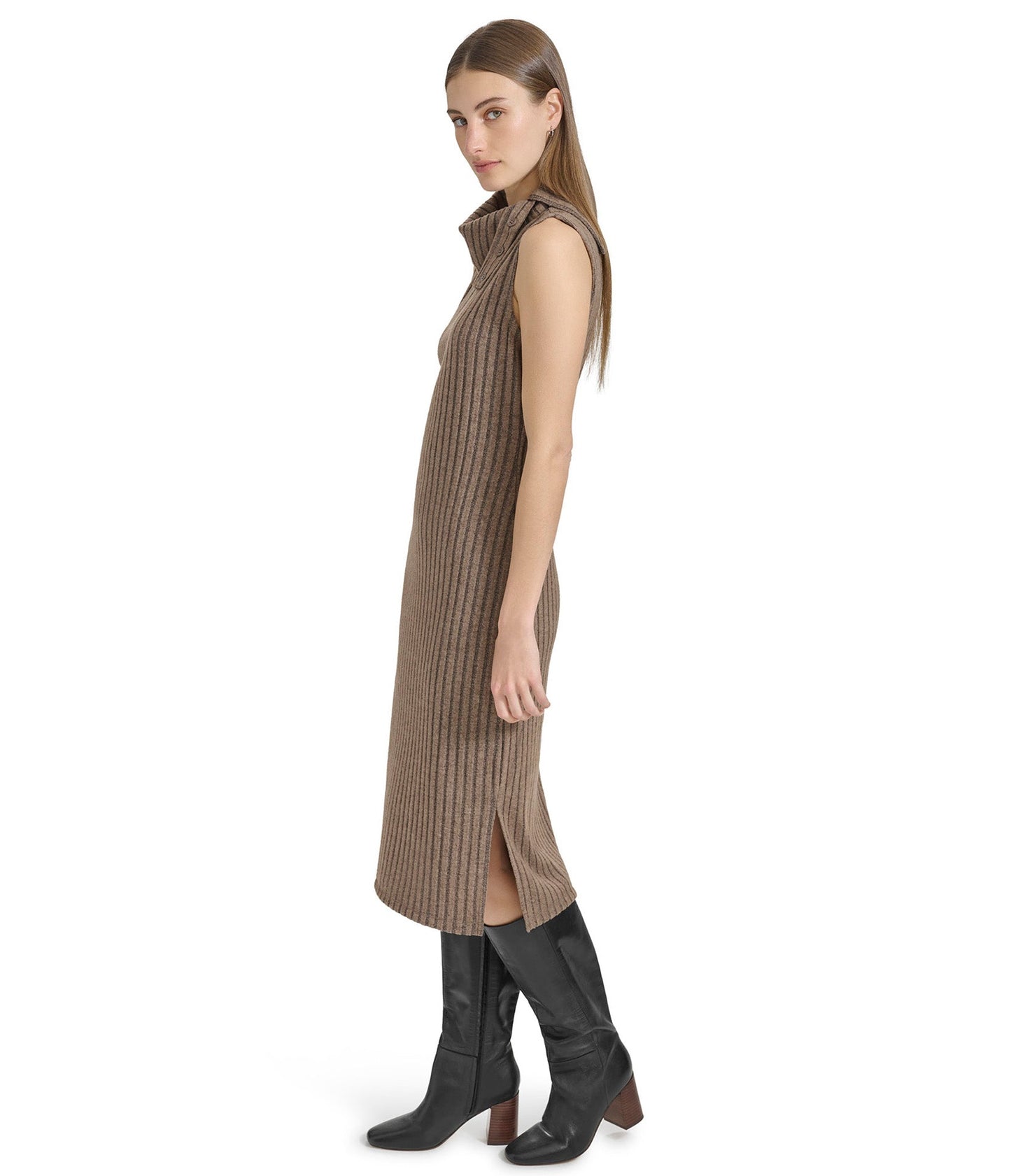 Sleeveless Ribbed Turtleneck Dress