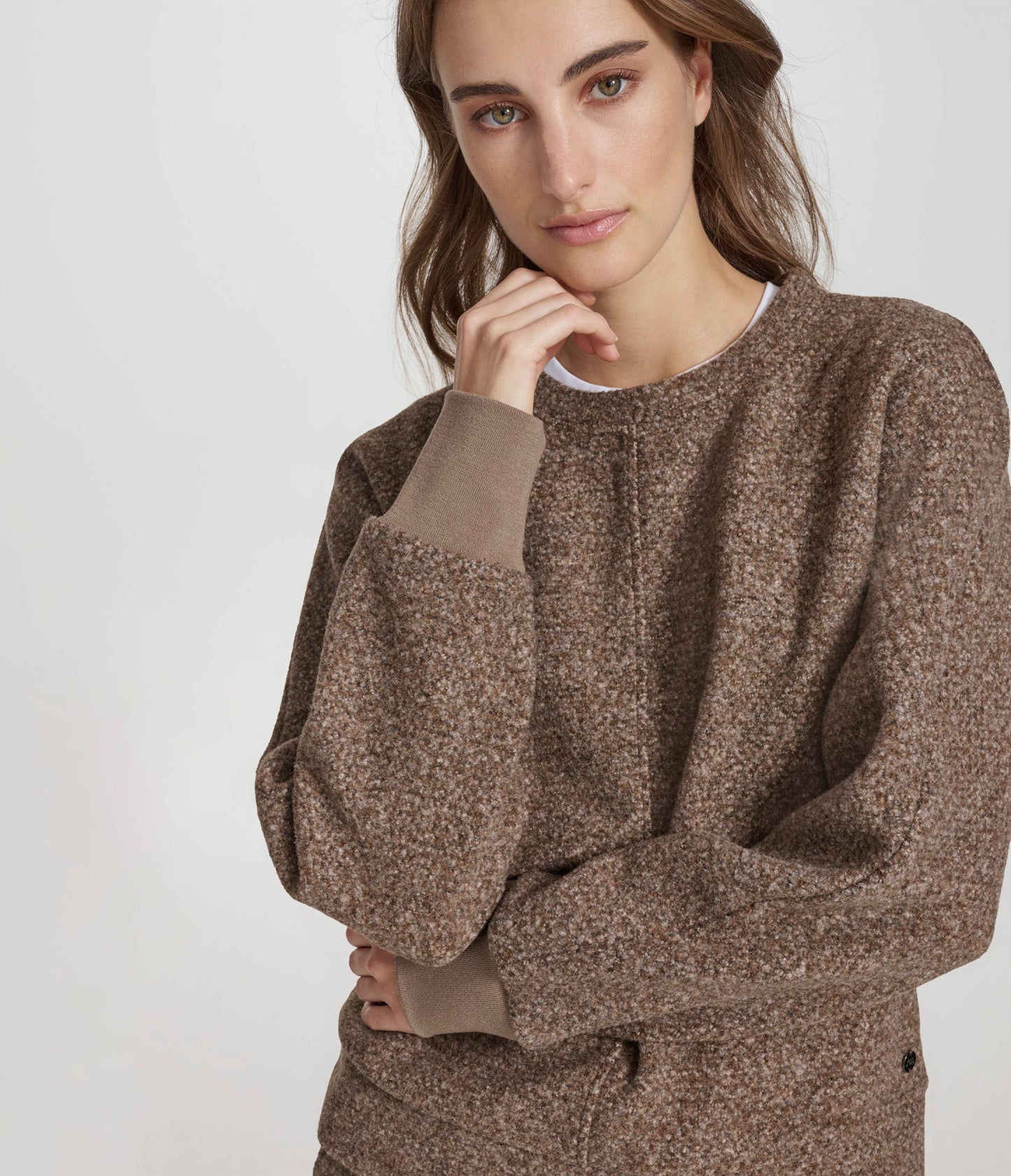 Long Sleeve Knit Faux Boucle Crewneck