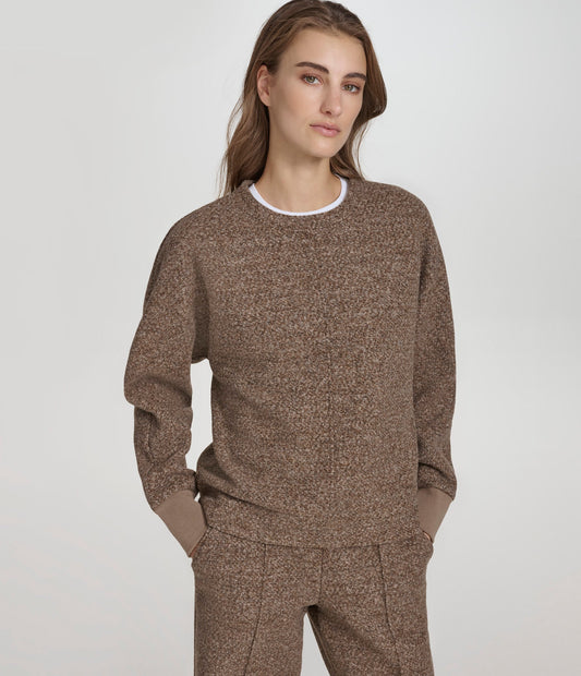 Long Sleeve Knit Faux Boucle Crewneck