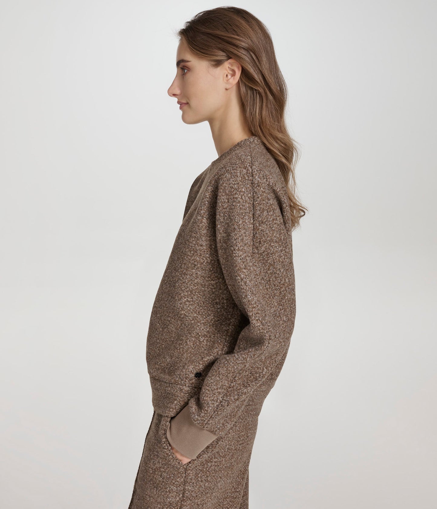 Long Sleeve Knit Faux Boucle Crewneck