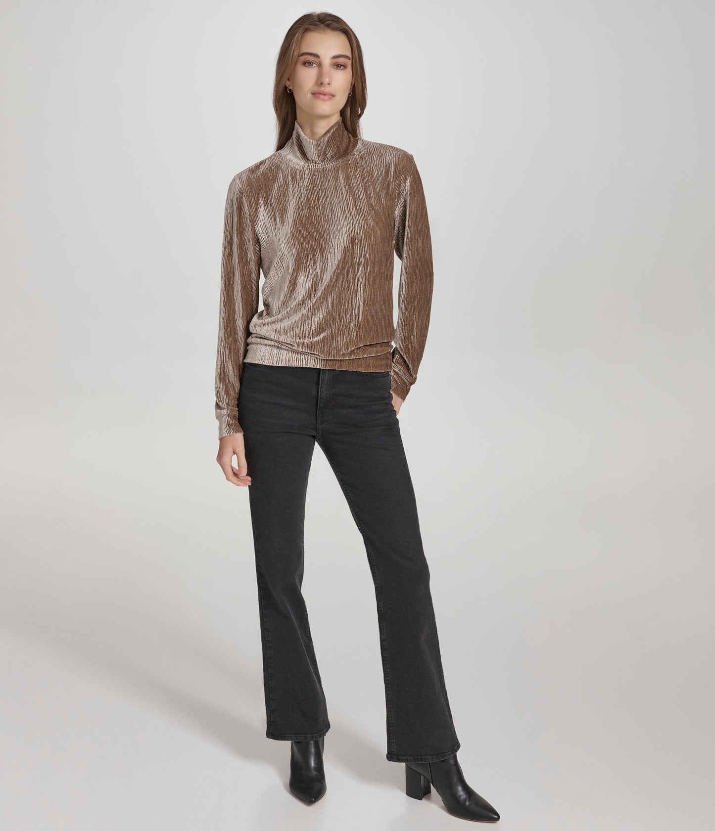 Wavy Velvet Turtleneck Long Sleeve Top