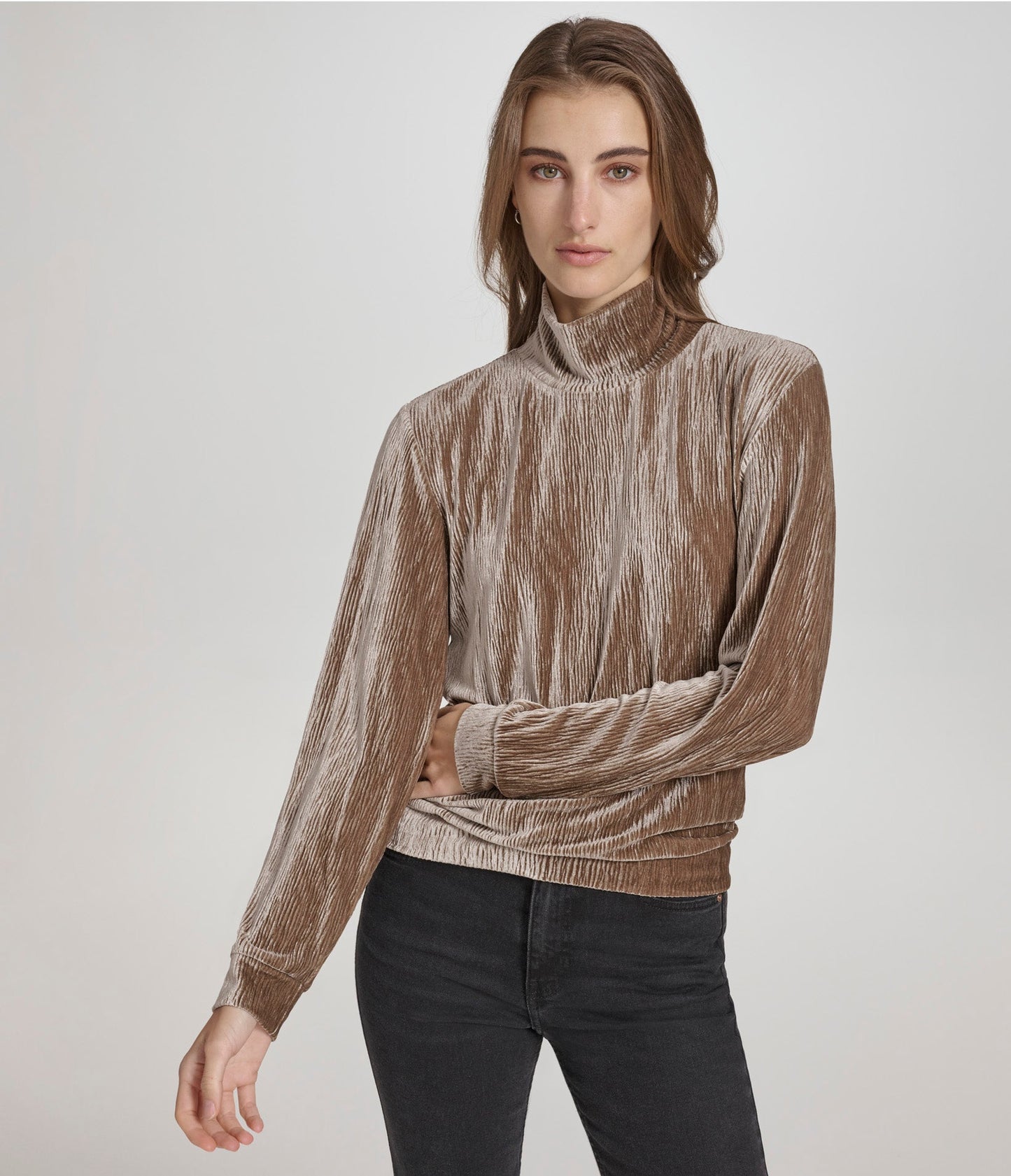 Wavy Velvet Turtleneck Long Sleeve Top