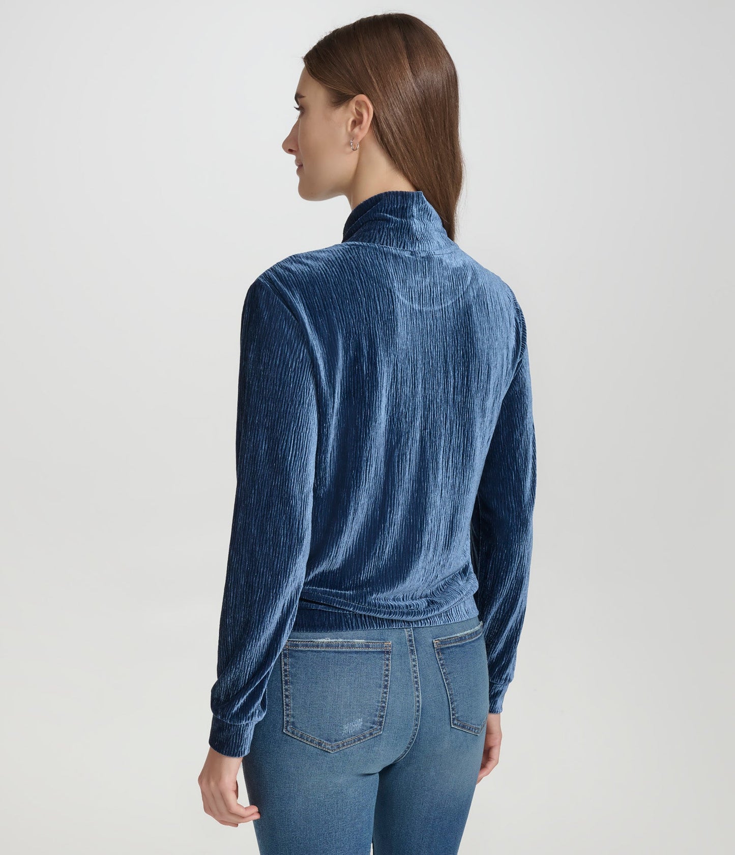 Wavy Velvet Turtleneck Long Sleeve Top