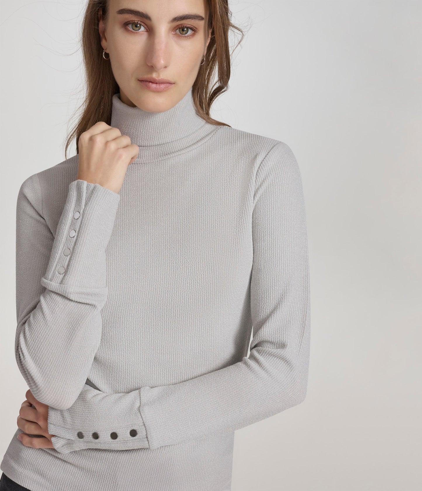 Sweater Knit Turtleneck with Faux Snaps