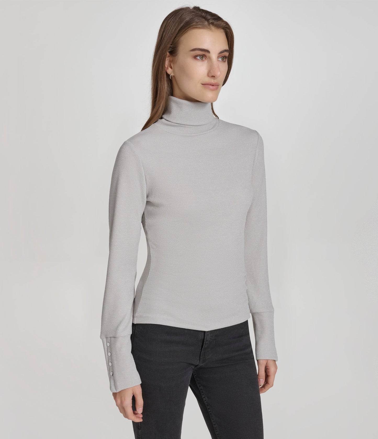 Sweater Knit Turtleneck with Faux Snaps