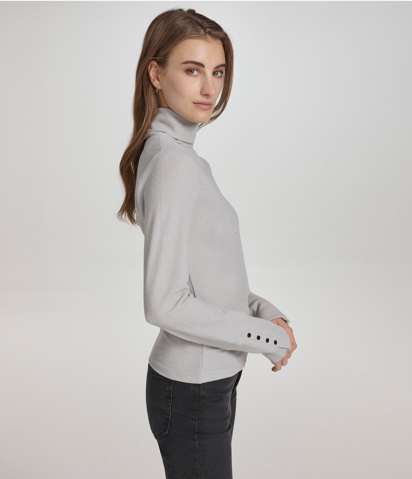 Sweater Knit Turtleneck with Faux Snaps