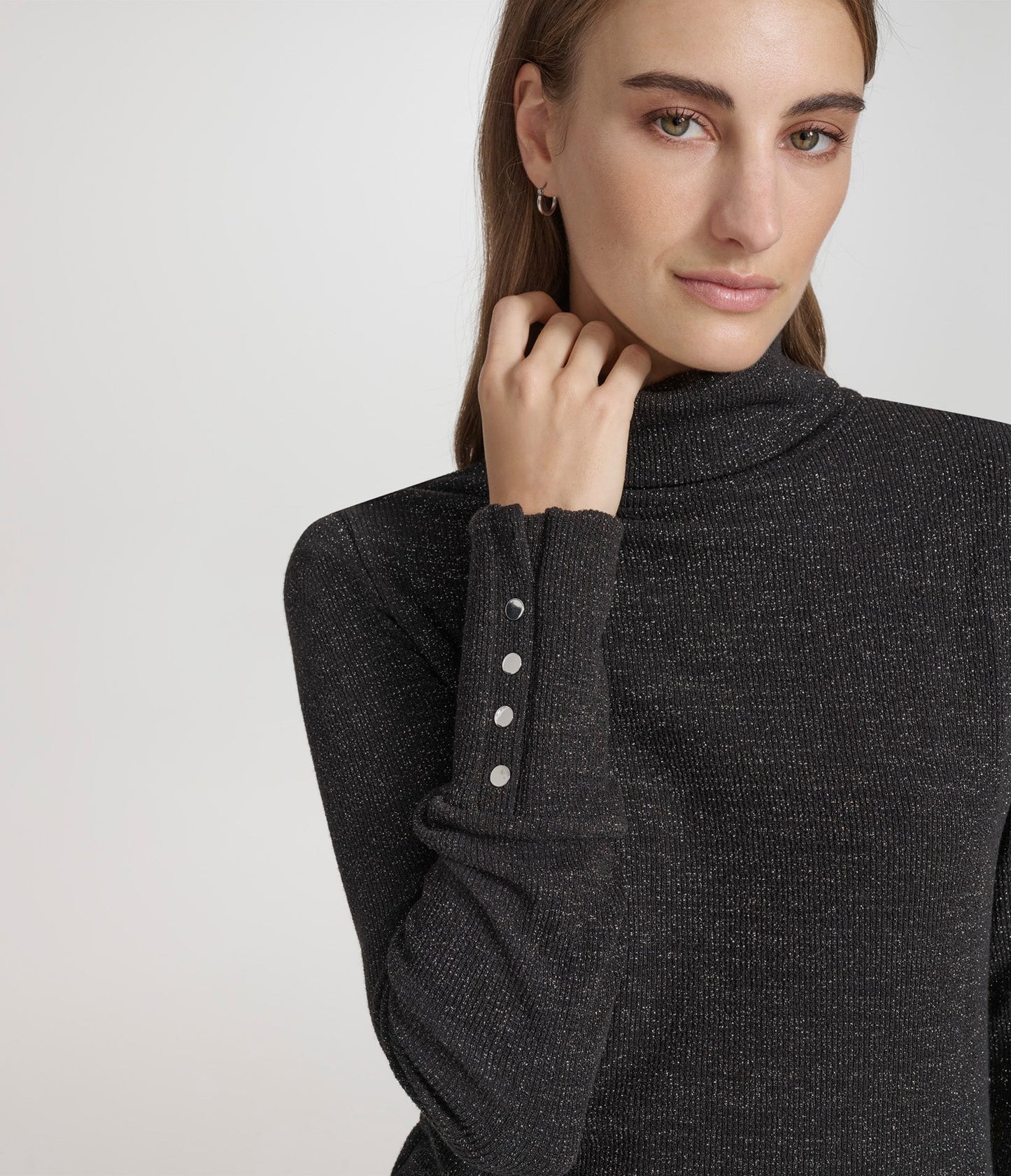 Sweater Knit Turtleneck with Faux Snaps