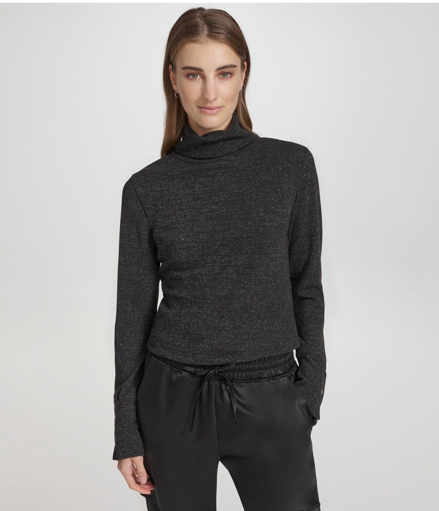 Sweater Knit Turtleneck with Faux Snaps