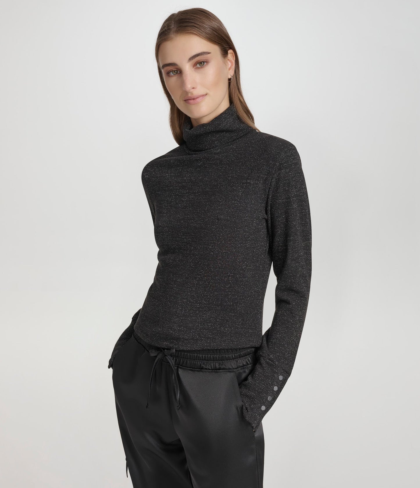 Sweater Knit Turtleneck with Faux Snaps