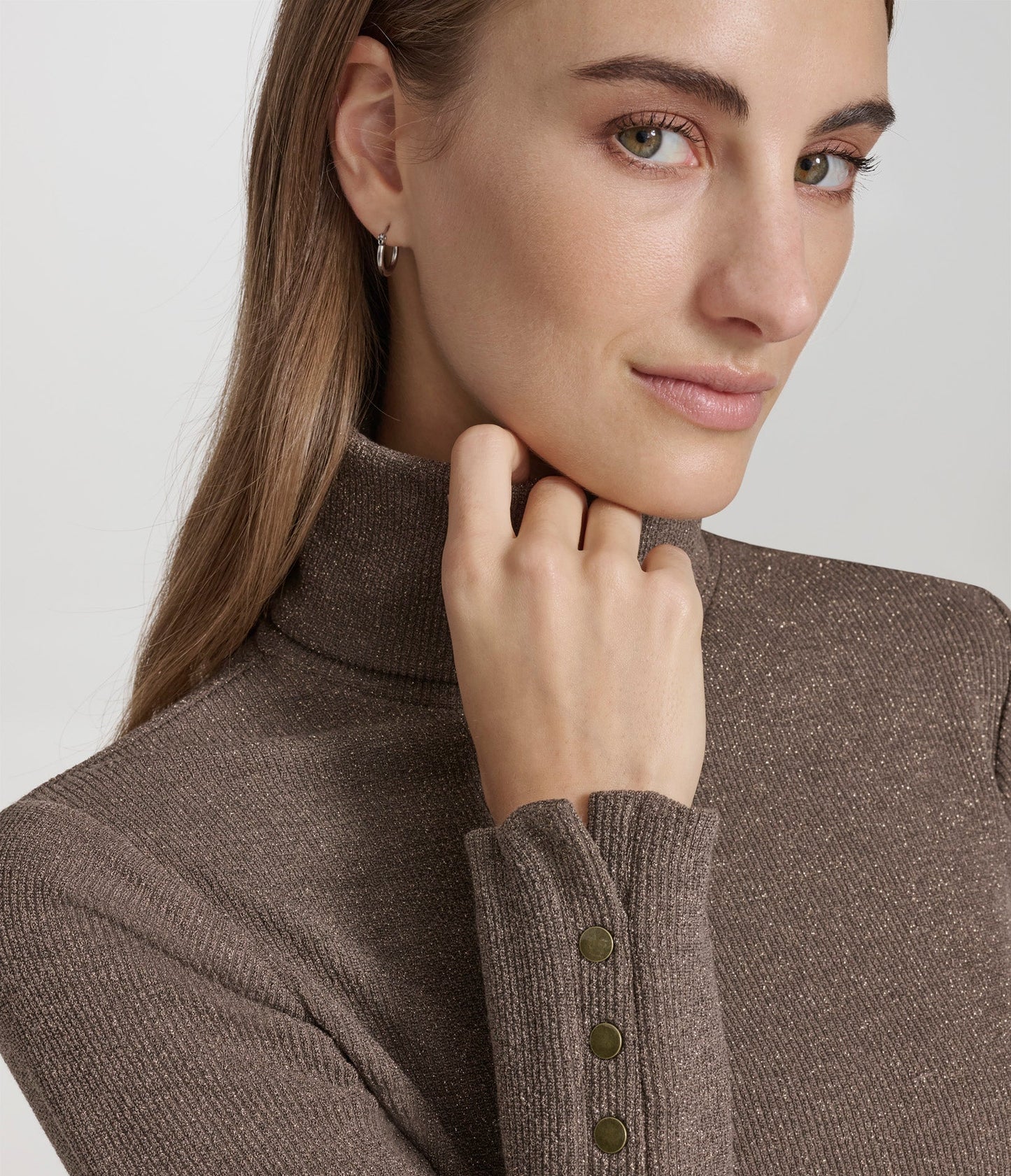 Sweater Knit Turtleneck with Faux Snaps