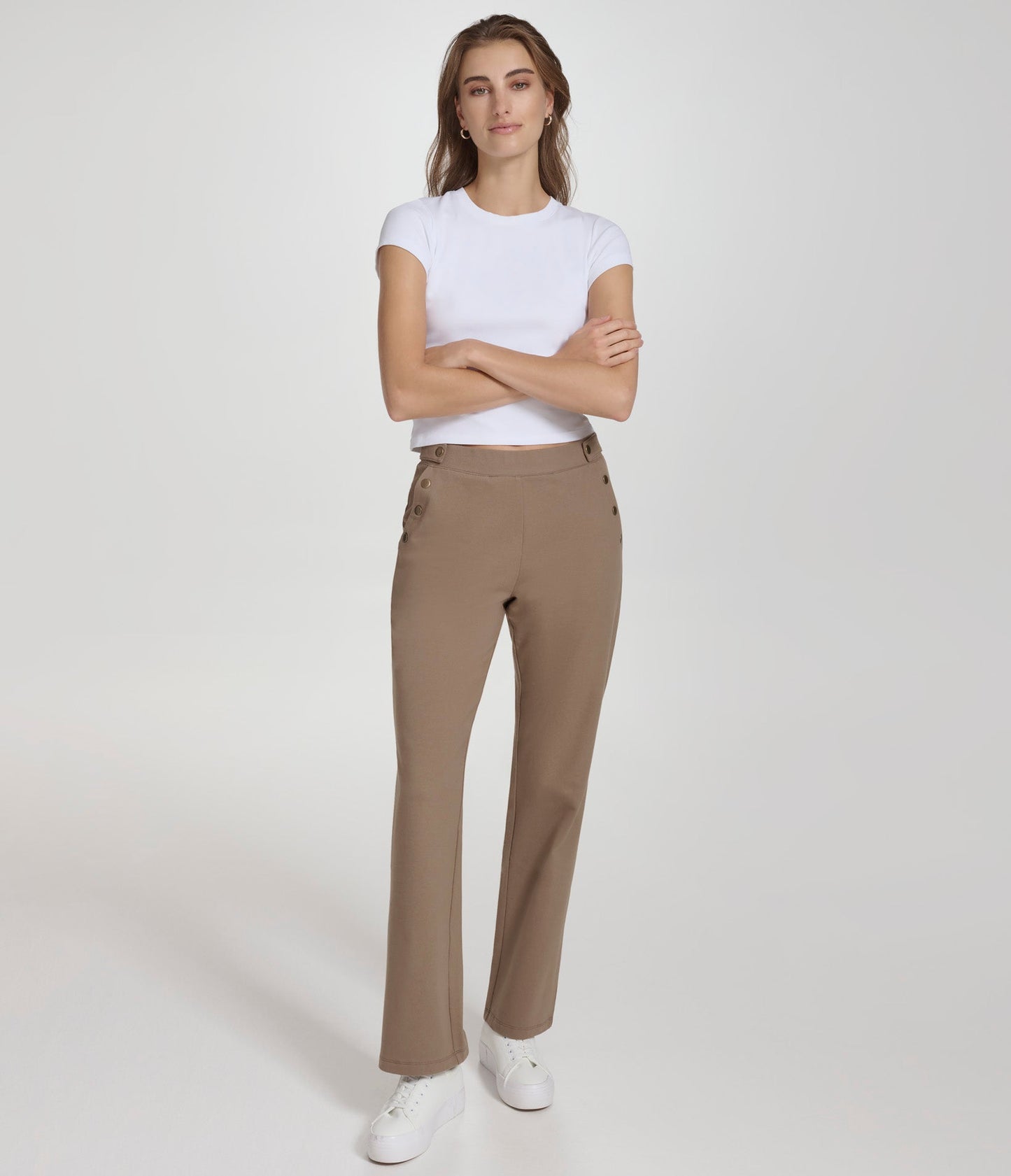 Pull On Knit Twill Kick Flare Pant with Sailor Buttons