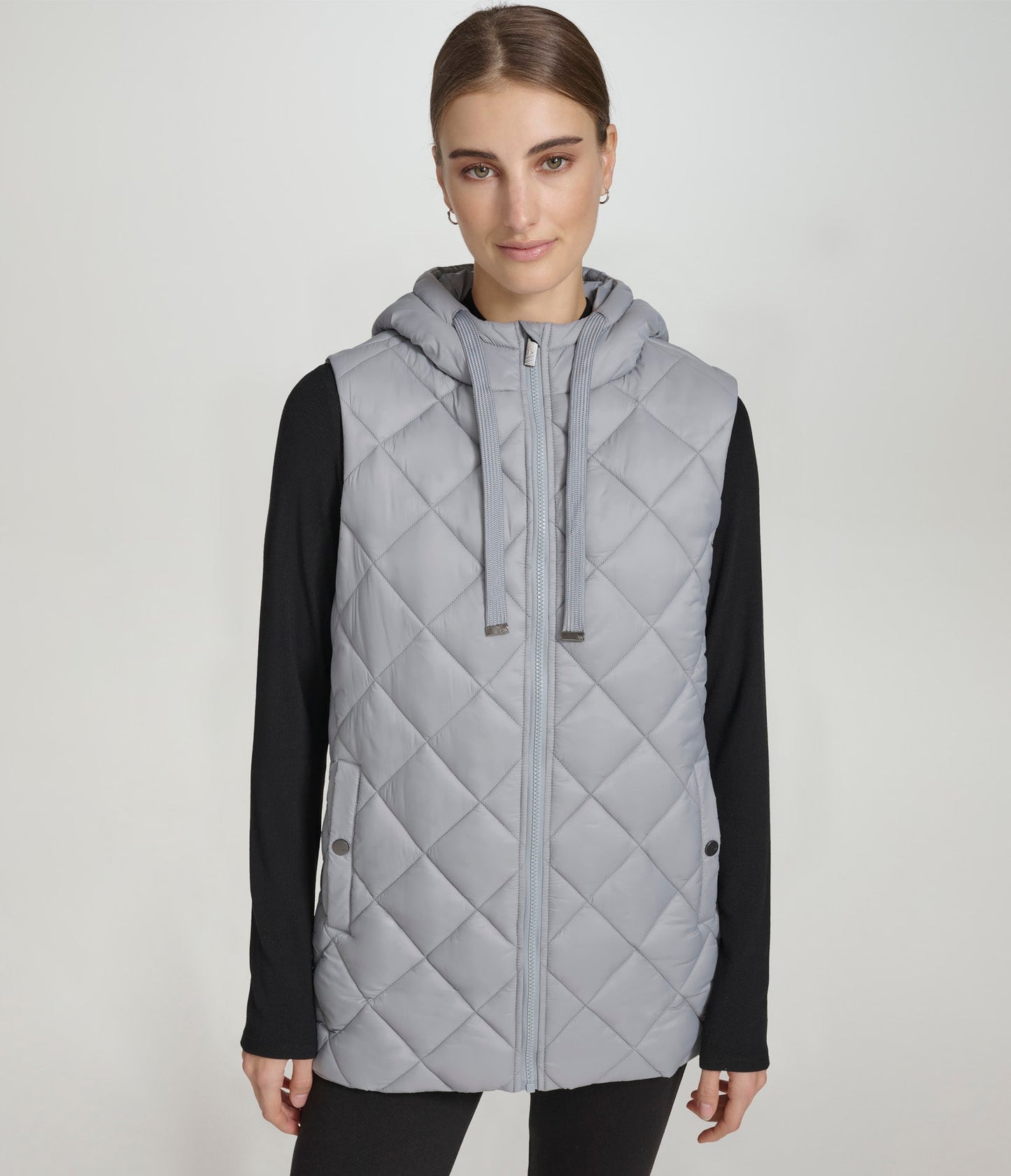 Longline Quilted Zip Front Vest