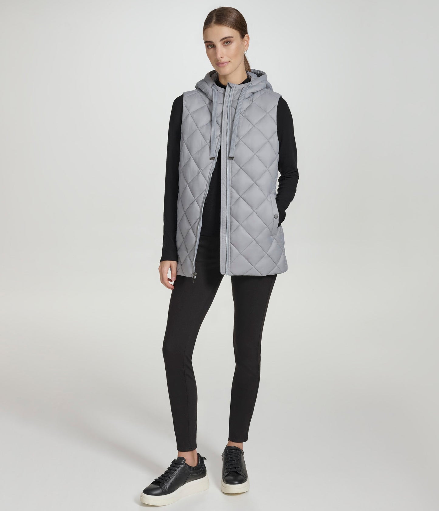 Longline Quilted Zip Front Vest