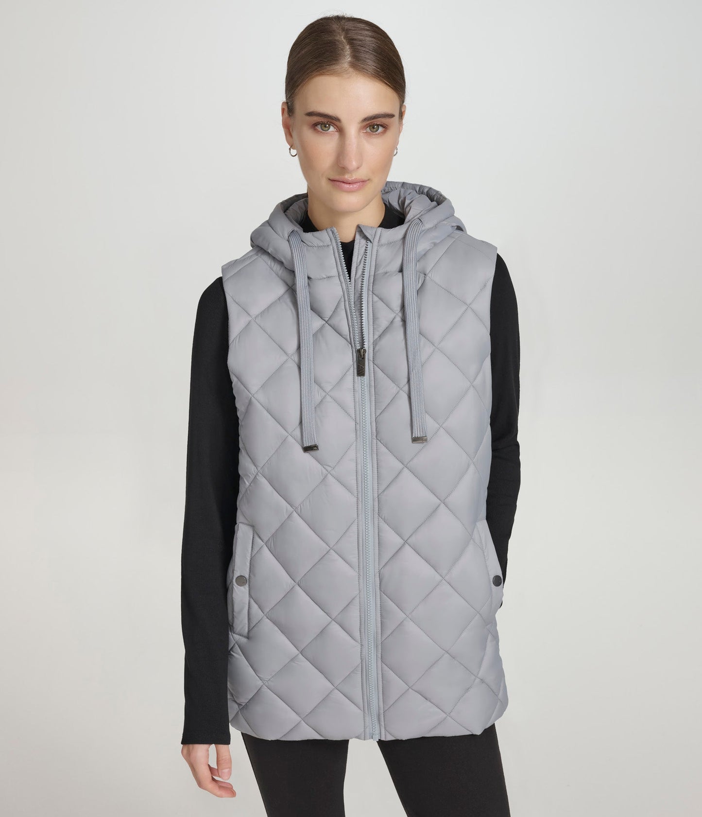 Longline Quilted Zip Front Vest