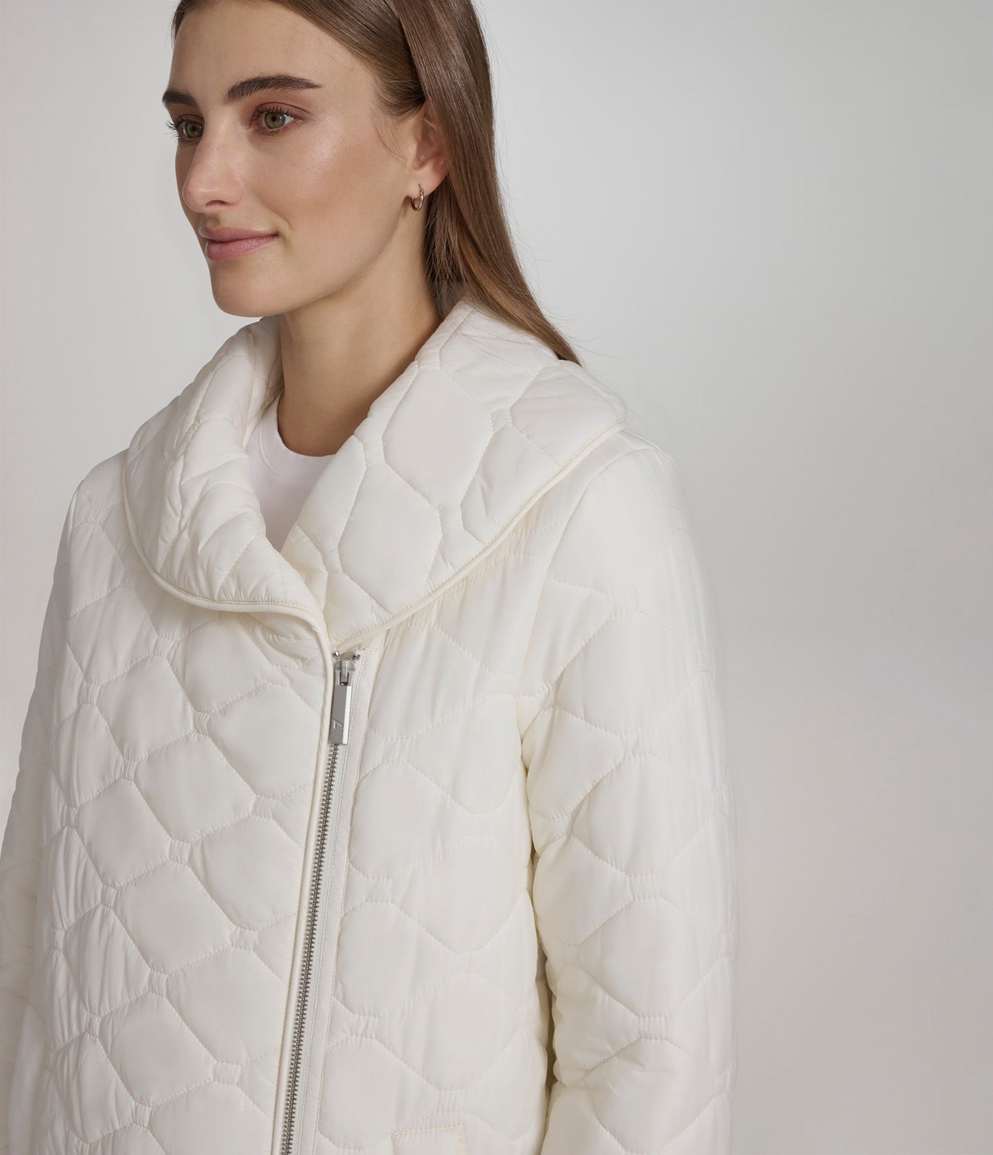 Quilted Jacket with Exaggerated Fold Over Collar