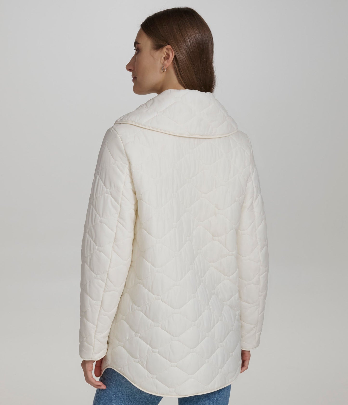 Quilted Jacket with Exaggerated Fold Over Collar