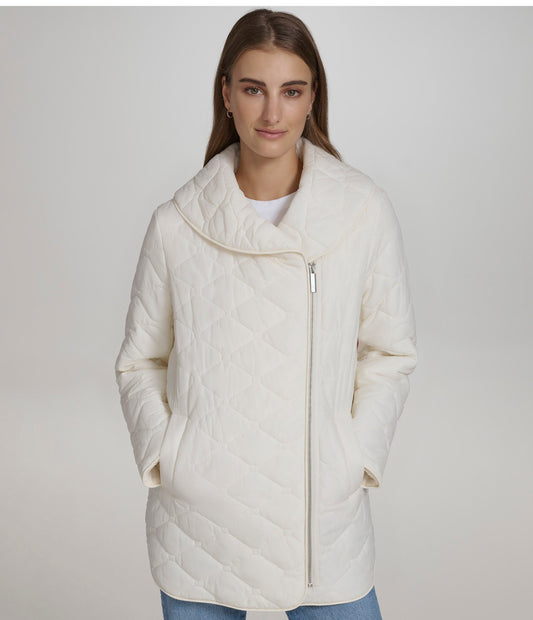 Quilted Jacket with Exaggerated Fold Over Collar