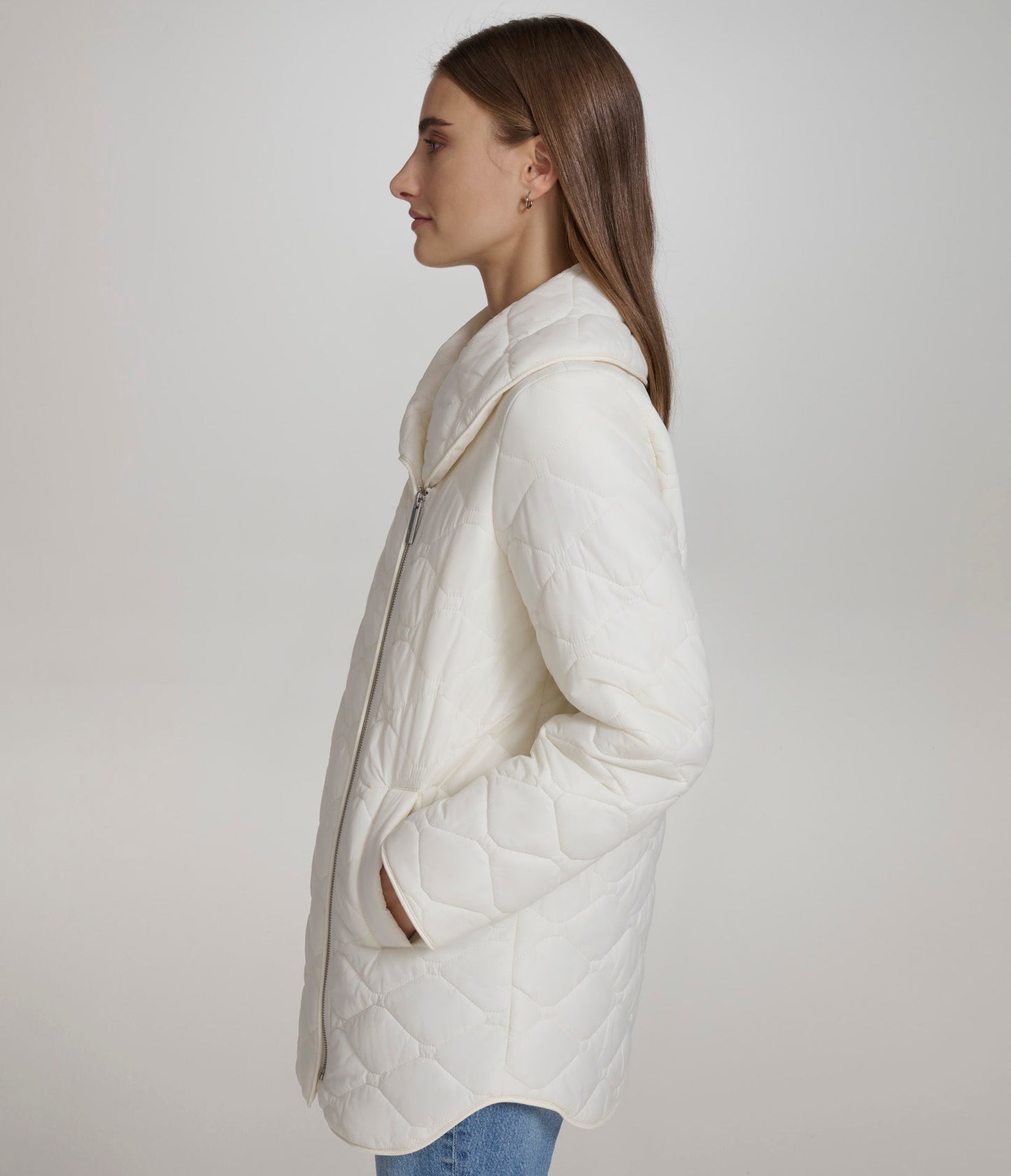 Quilted Jacket with Exaggerated Fold Over Collar