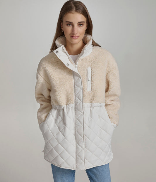 Mixed Sherpa Longline Quilted Jacket