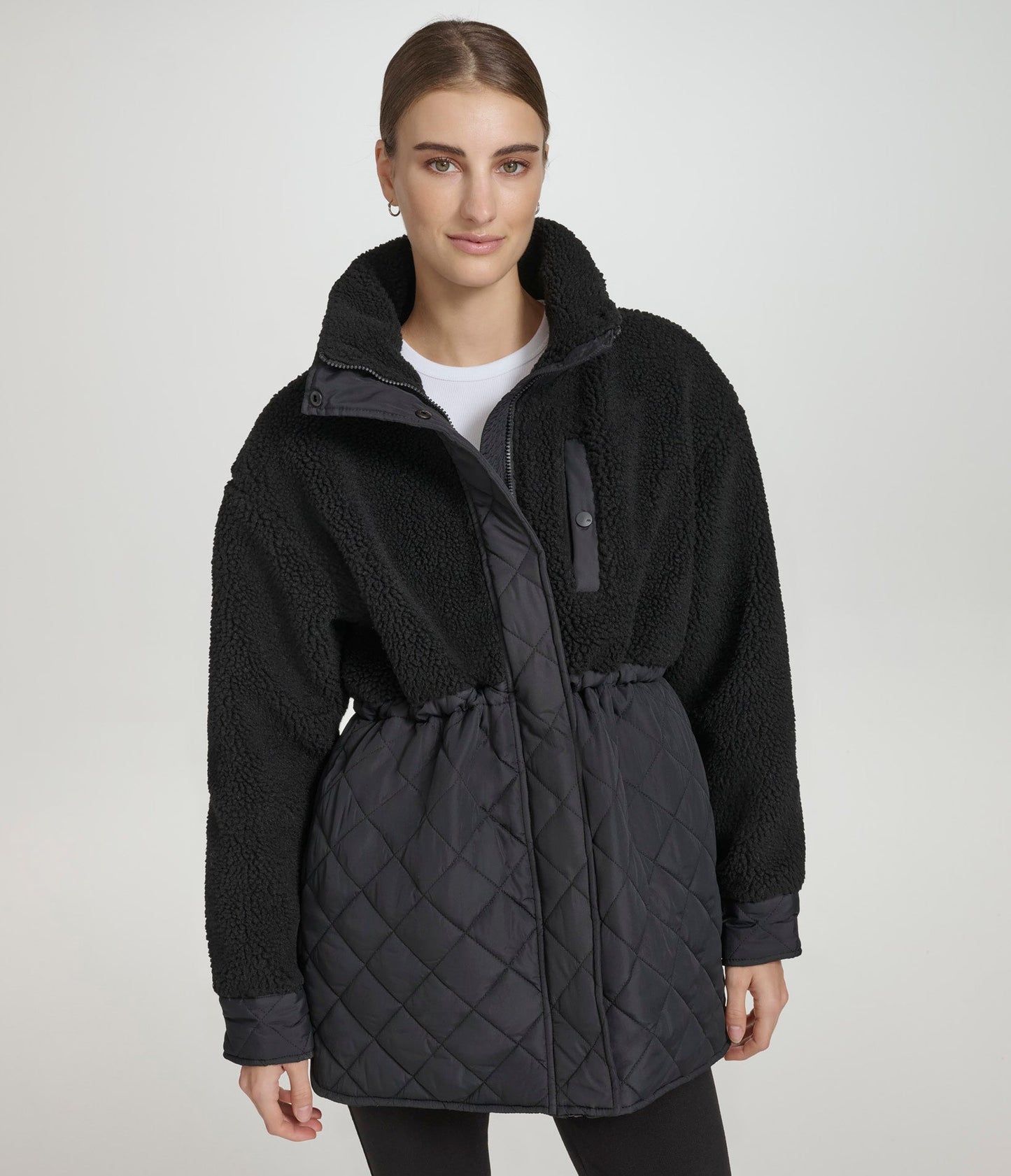 Mixed Sherpa Longline Quilted Jacket