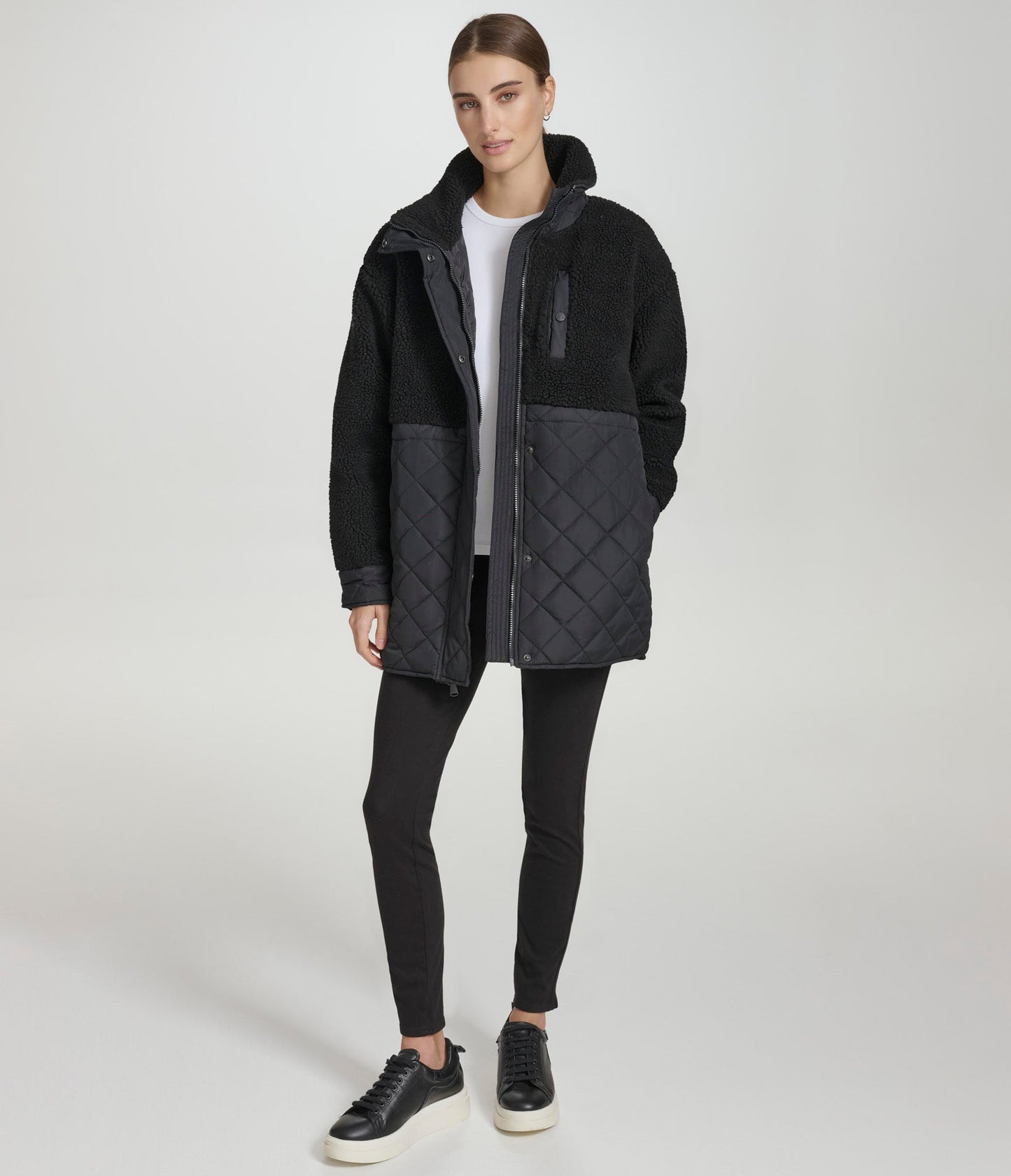 Mixed Sherpa Longline Quilted Jacket