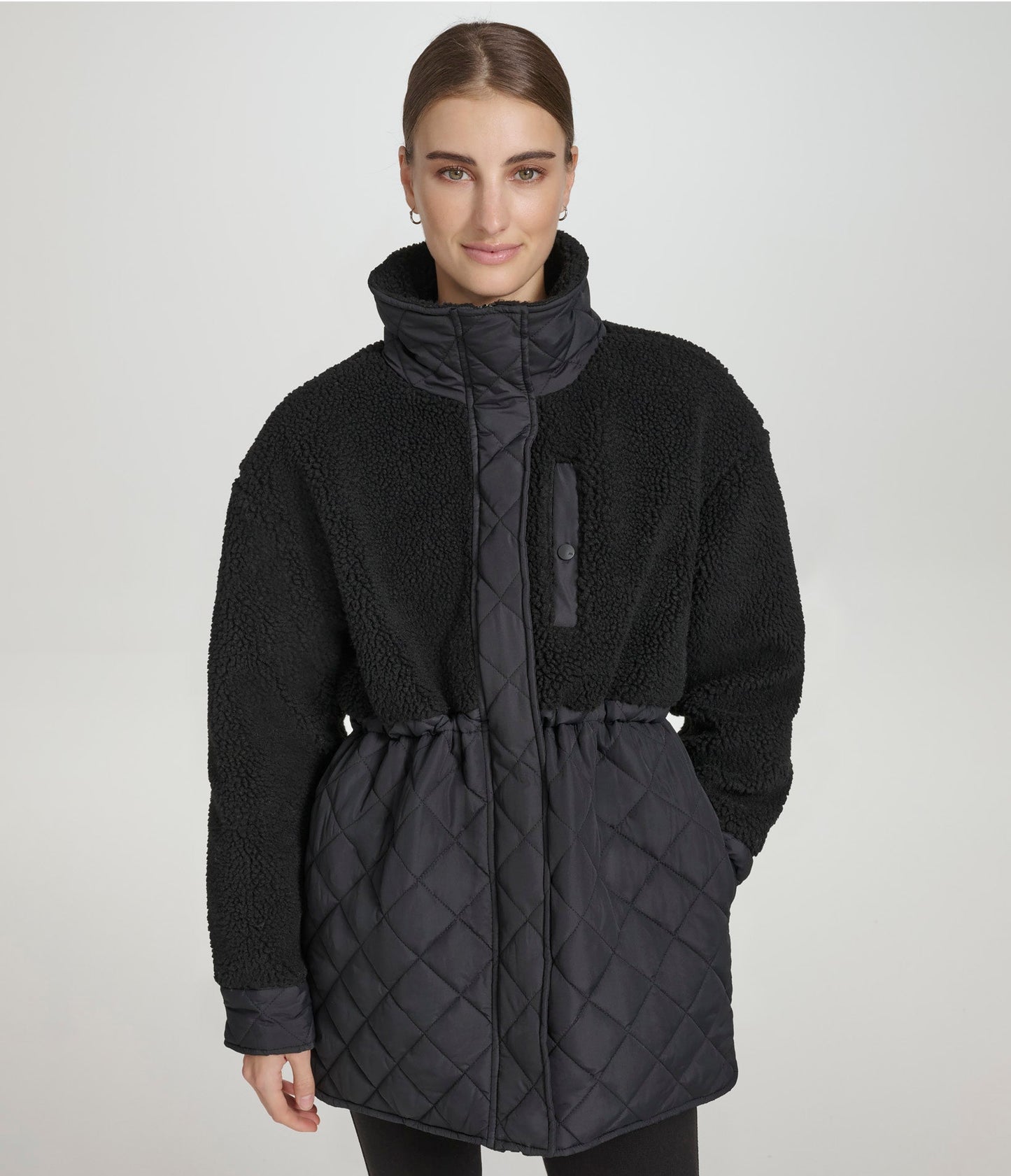 Mixed Sherpa Longline Quilted Jacket