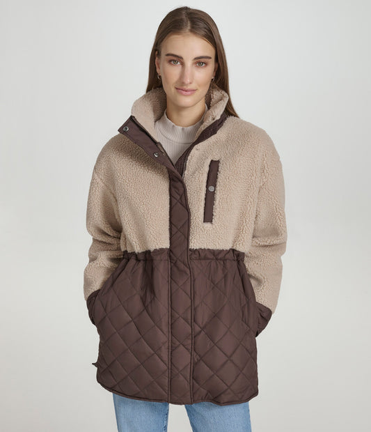 Mixed Sherpa Longline Quilted Jacket