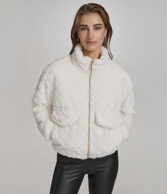 Quilted Faux Mink Jacket with Pockets