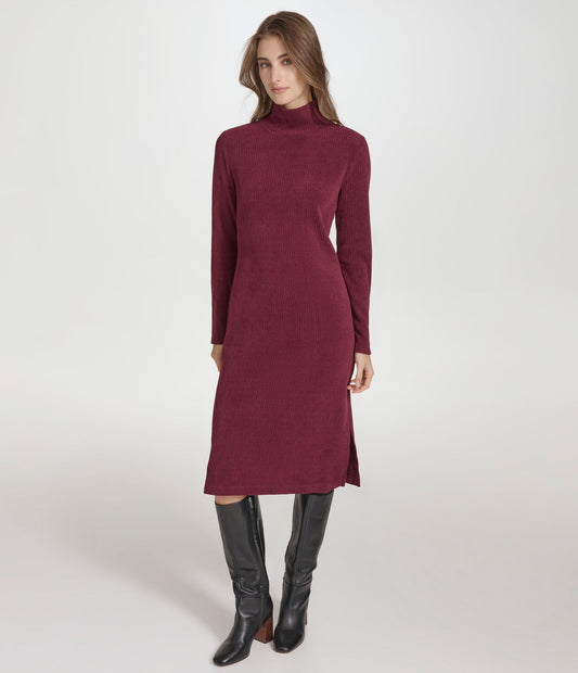 Long Sleeve Luxe Rib Turtleneck Dress with Faux Snaps