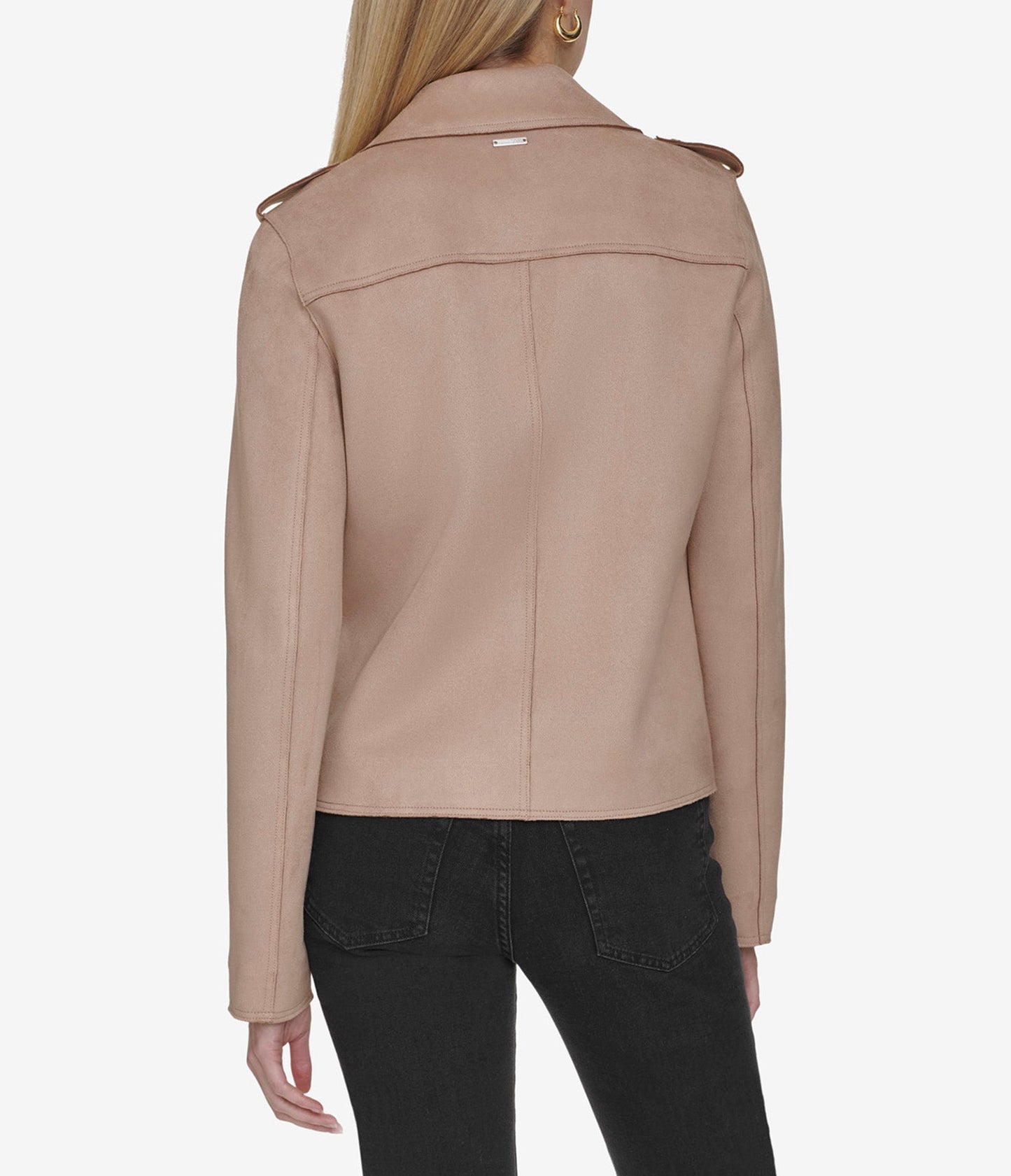 Drape Front Suede Scuba Moto Jacket