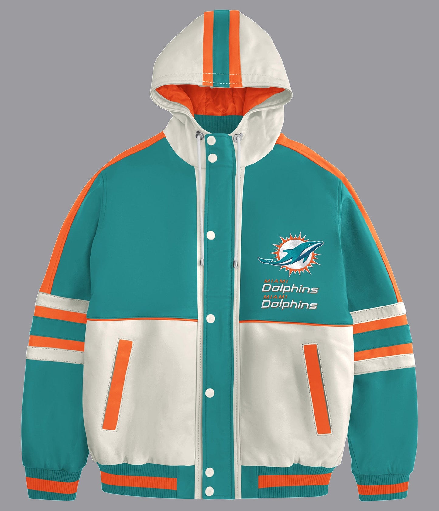 Miami Dolphins Hooded Leather Jacket