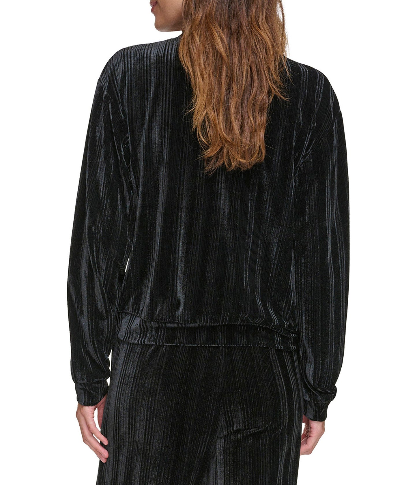 Ribbed Velvet Round Neck Long Sleeve Top