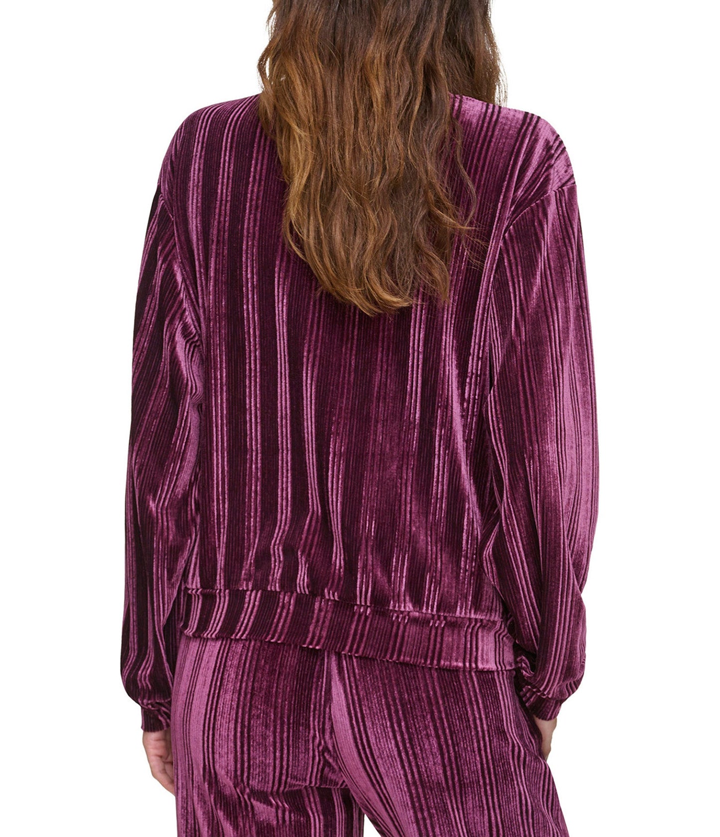 Ribbed Velvet Round Neck Long Sleeve Top