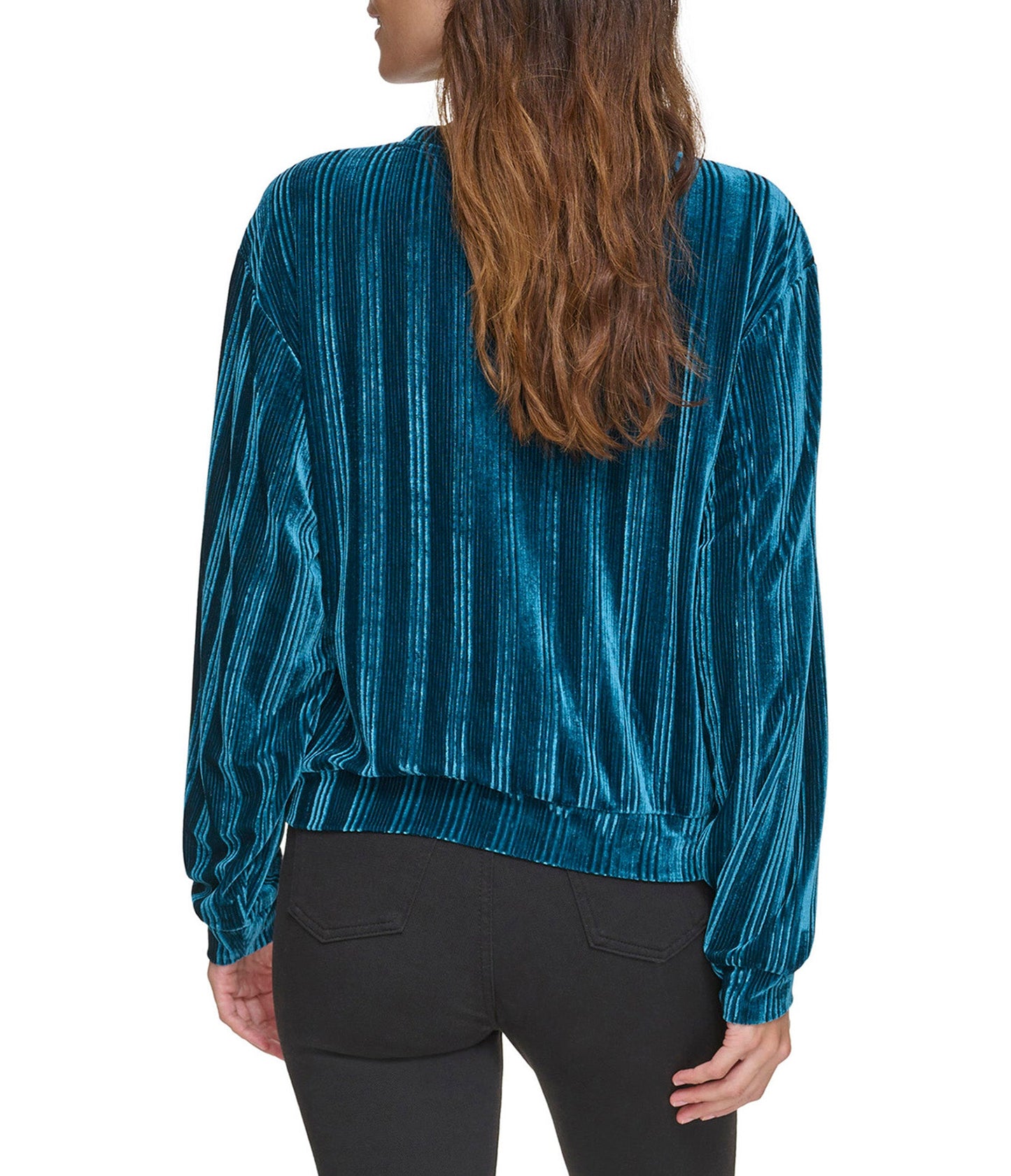 Ribbed Velvet Round Neck Long Sleeve Top