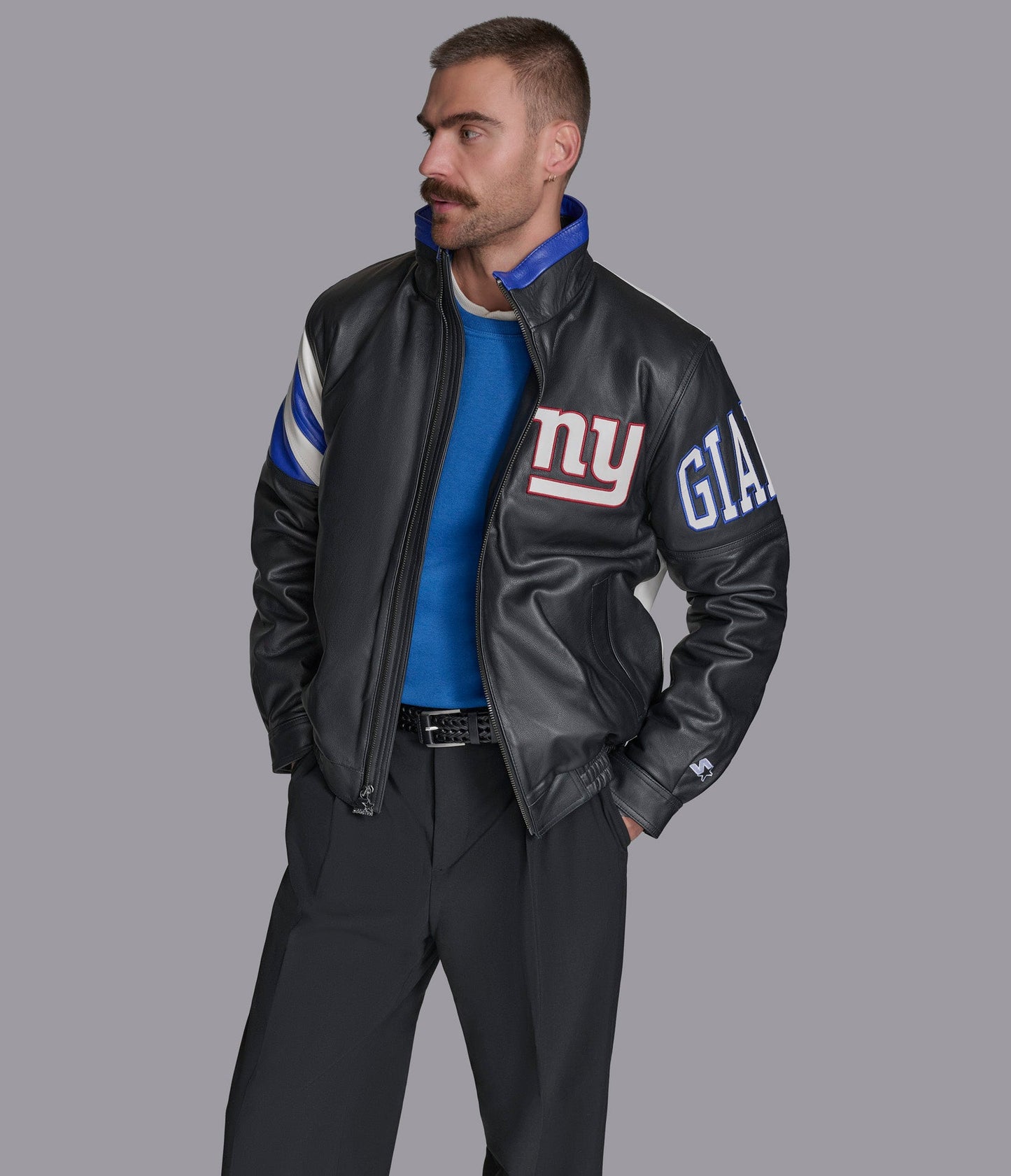 NY Giants Full Zip Leather Jacket