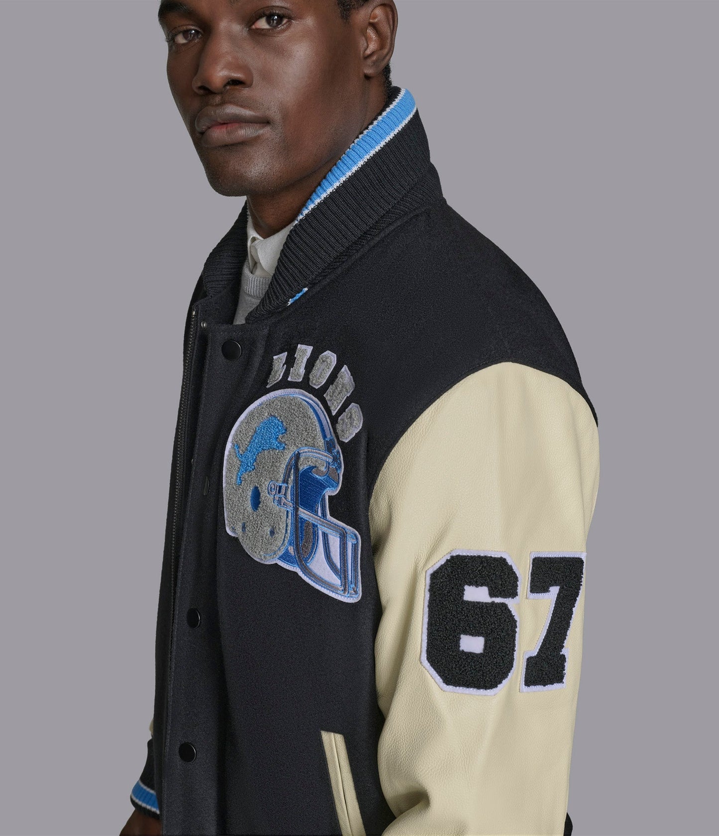 Detroit Lions Leather Wool Varsity Jacket