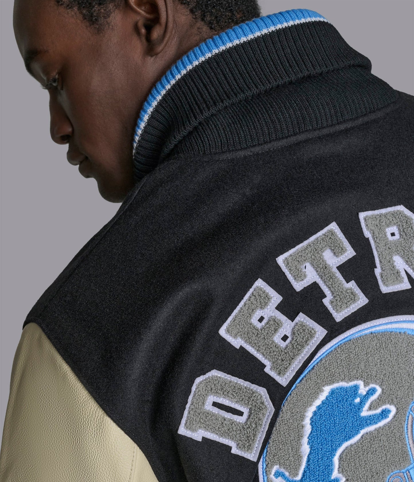 Detroit Lions Leather Wool Varsity Jacket