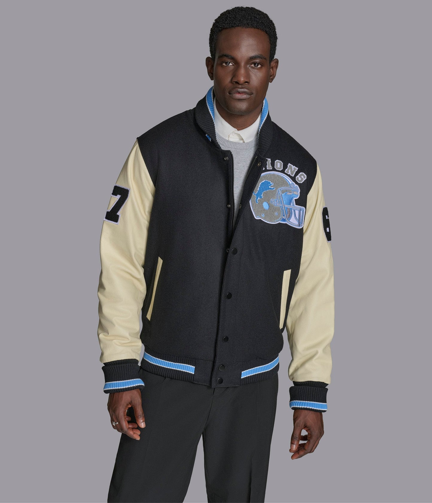 Detroit Lions Leather Wool Varsity Jacket